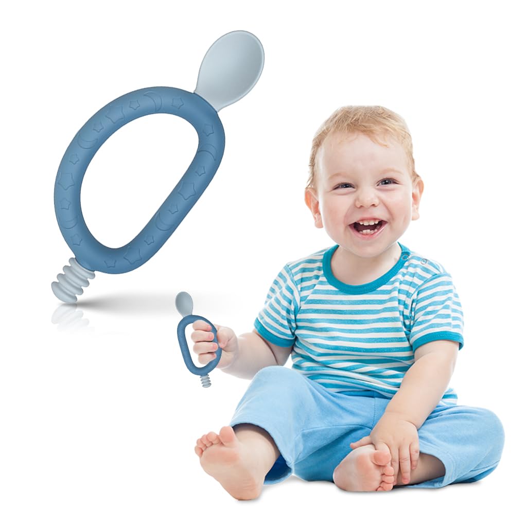 SNOWIE SOFT Baby Spoon 2 in 1 Baby Spoon Teether Spoon Feeding Spoon Innovative Loop Grip Self-feeding Spoon Food Grade BPA Free Soft Silicone Spoon Heat Resistant Baby Spoon for 6 Month+, Blue SNOWIE SOFT Baby Spoon 2 in 1 Baby Spoon Teether Spoon Feeding Spoon Innovative Loop Grip Self-feeding Spoon Food Grade BPA Free Soft Silicone Spoon Heat Resistant Baby Spoon for 6 Month+, Blue